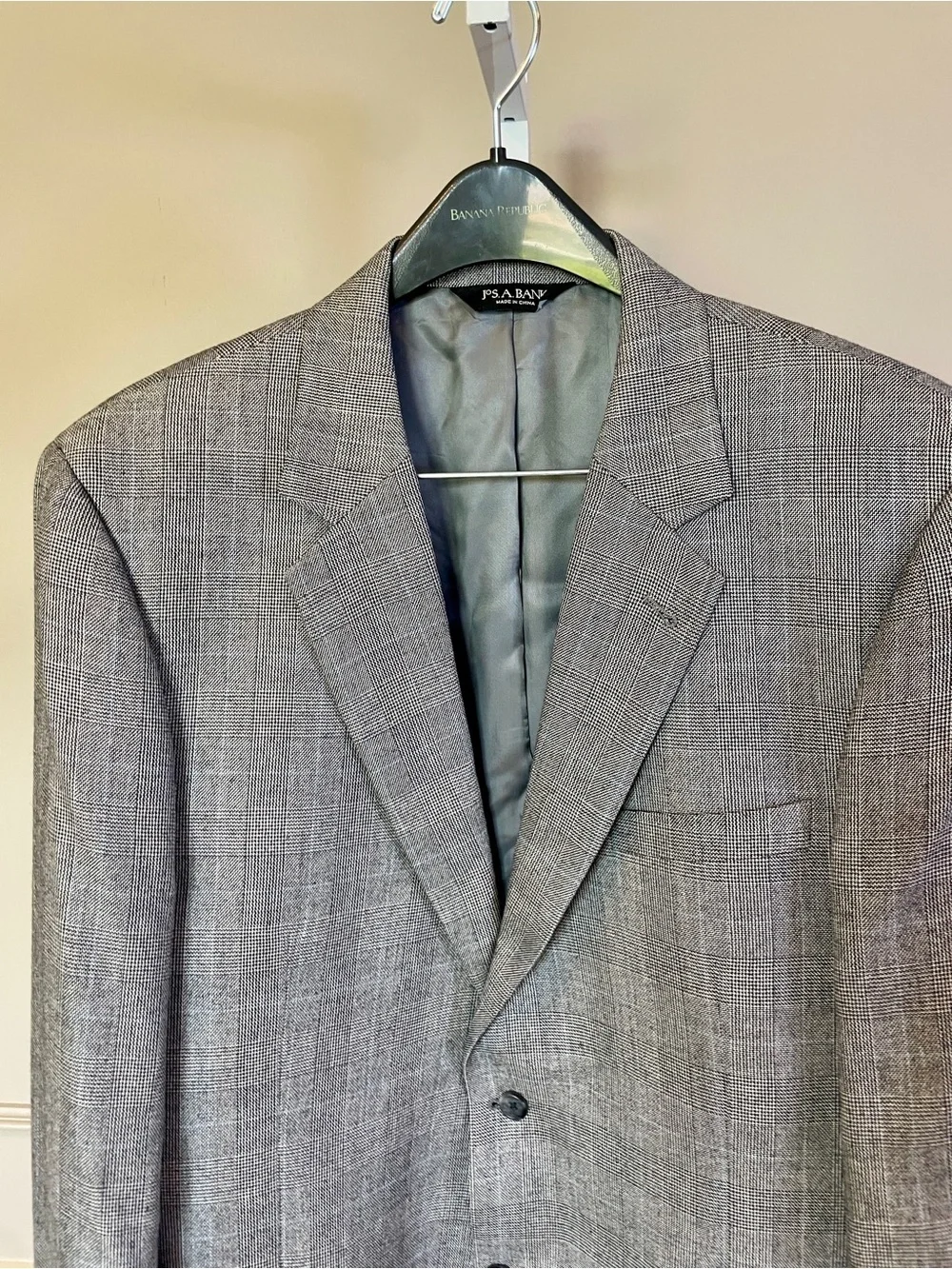 Jos. A. Banks Blazer 46L Silk Cashmere Micro Houndstooth Plaid Black White